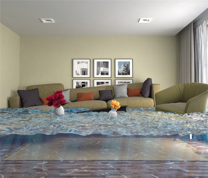 flooded living room with couches